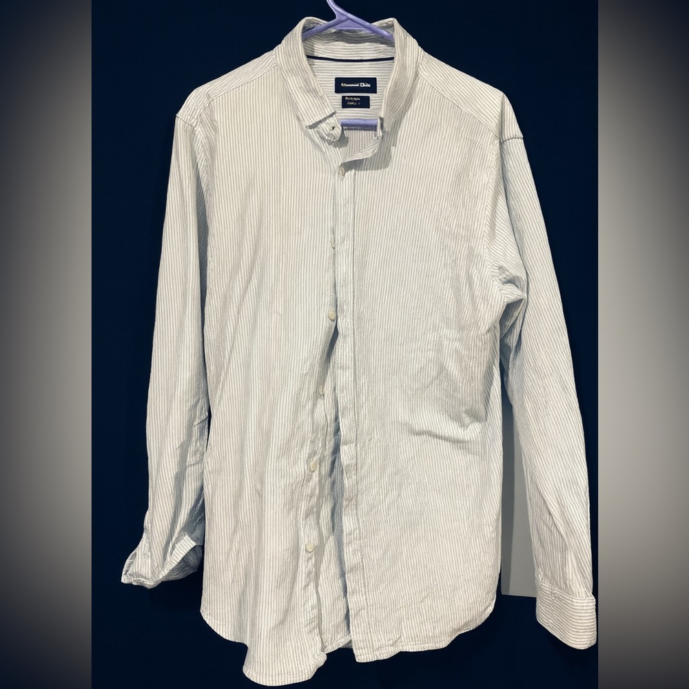 MASSIMO DUTTI men's white blue striped cotton oxford shirt slim italian XXL